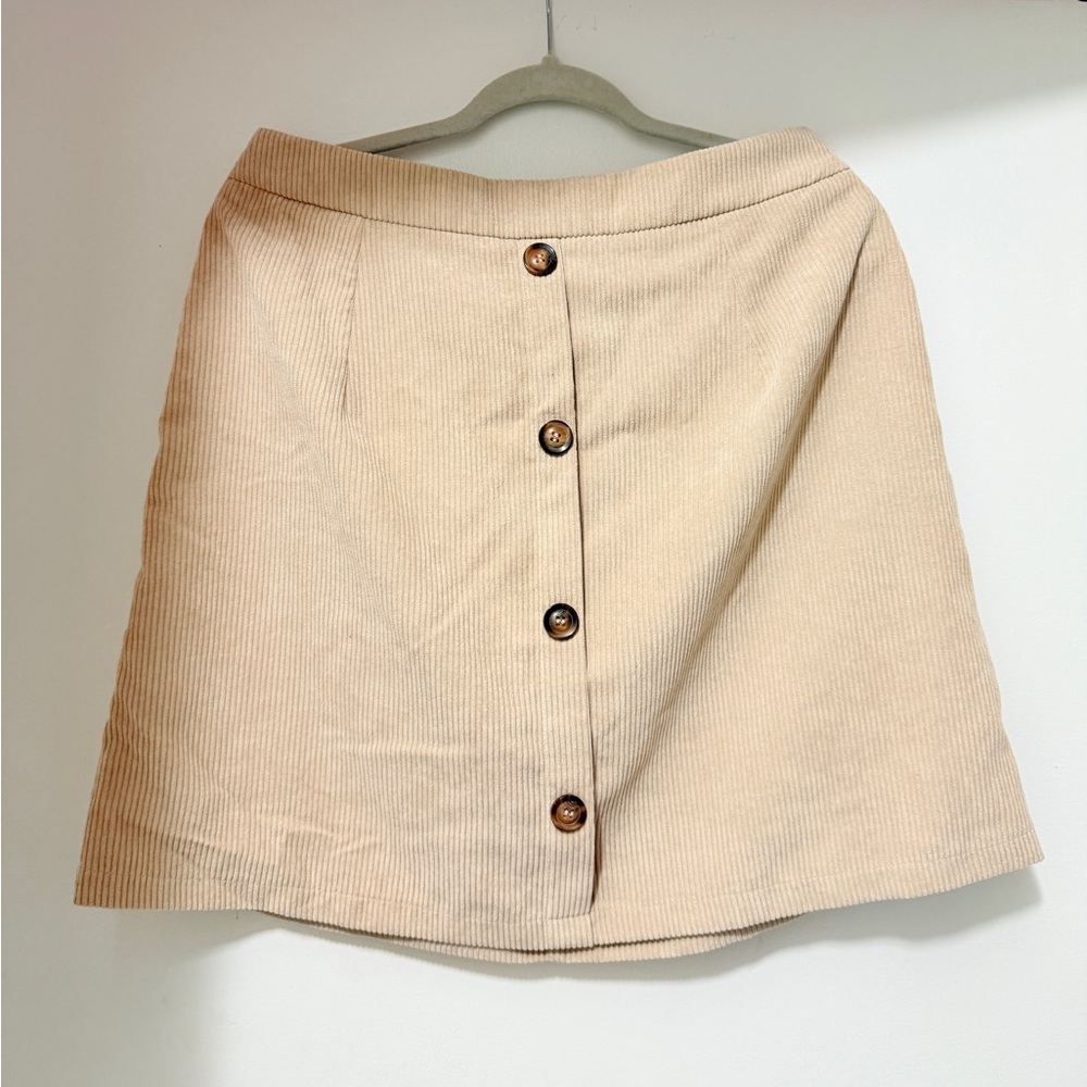 Beige Button-Front Corduroy Skirt